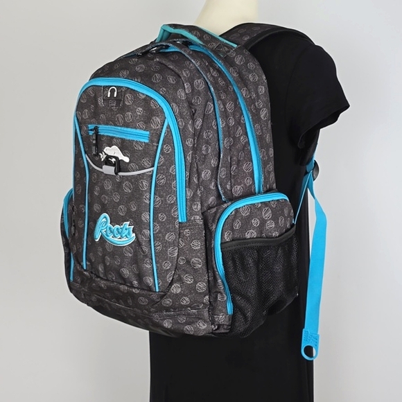 Roots Handbags - ROOTS Large Blue Grey Backpack Multi Compartments Protective Padded Back Laptop